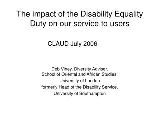 The effect of the Handicap Balance Obligation on our administration to clients CLAUD July 2006