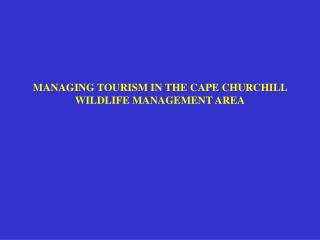 Overseeing TOURISM IN THE CAPE CHURCHILL Natural life Administration Territory