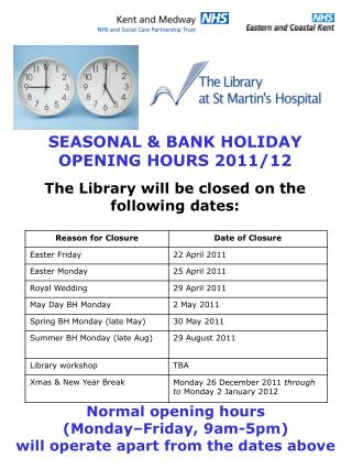 The Library will be shut on the accompanying dates: