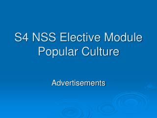 S4 NSS Elective Module Pop culture