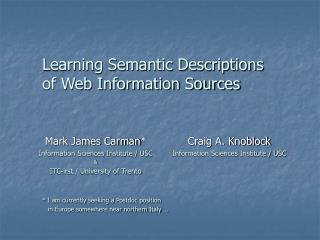 Learning Semantic Depictions of Web Data Sources