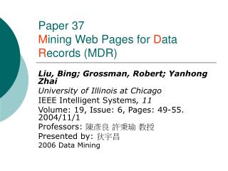 Paper 37 M ining Website pages for D ata R ecords (MDR)