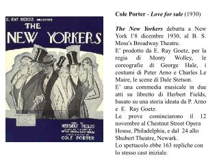 Cole Watchman - Adoration available to be purchased (1930) The New Yorkers debutta a New York l'8 dicembre 1930, al B. S