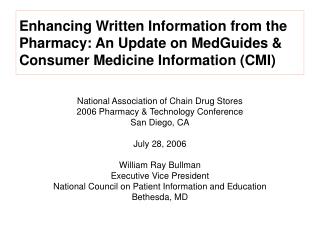 Upgrading Composed Data from the Drug store: A Report on MedGuides and Customer Prescription Data (CMI)