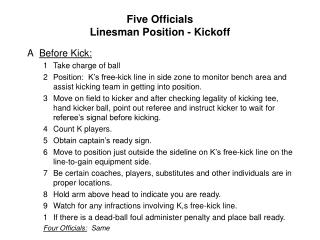 Five Authorities Linesman Position - Kickoff