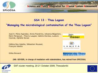 SSA 13 : Thau Tidal pond "Dealing with the microbiological sullying of the Thau Tidal pond"