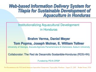 Electronic Data Conveyance Framework for Tilapia for Practical Improvement of Aquaculture in Honduras