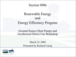  Segment 9006 Renewable Energy and Energy Efficiency Program Ground-Source Heat Pumps and Geothermal Direct Use Wo 