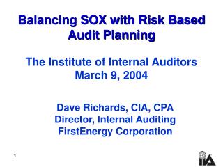  Adjusting SOX with Risk Based Audit Planning 