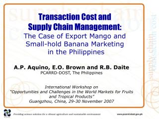  Exchange Cost and Supply Chain Management: The Case of Export Mango and Small-hold Banana Marketing in the Phili 
