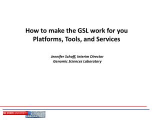  The most effective method to make the GSL work for you Platforms, Tools, and Services 