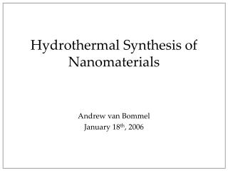 Aqueous Synthesis of Nanomaterials 