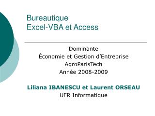  Bureautique Excel-VBA et Access 