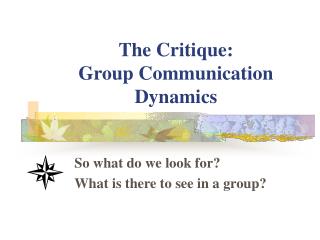  The Critique: Group Communication Dynamics 