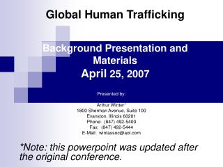  Worldwide Human Trafficking Background Presentation and Materials April 25, 2007 