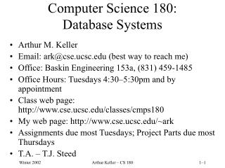  Software engineering 180: Database Systems 