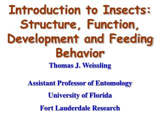  Prologue to Insects: Structure, Function, Development and Feeding Behavior 