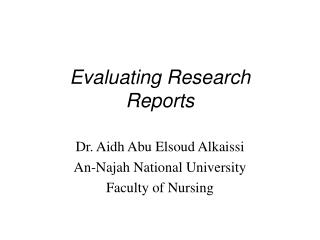  Assessing Research Reports 