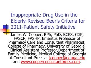  Improper Drug Use in the Elderly-Revised Beer 