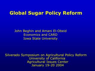  Worldwide Sugar Policy Reform 