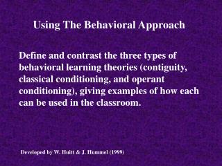  Utilizing The Behavioral Approach 