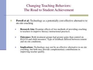  Changing Teaching Behaviors: The Road to Student Achievement 