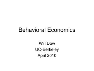  Behavioral Economics 