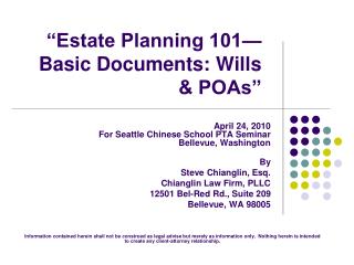 Home Planning 101 Basic Documents: Wills POAs 