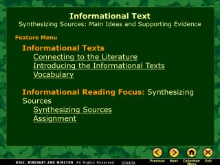  Instructive Text Synthesizing Sources: Main Ideas and Supporting Evidence 