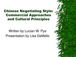  Chinese Negotiating Style: Commercial Approaches and Cultural Principles 