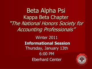  Beta Alpha Psi Kappa Beta Chapter The National Honors Society for Accounting Professionals 