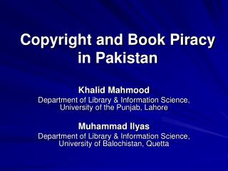 Copyright and Book Piracy in Pakistan 