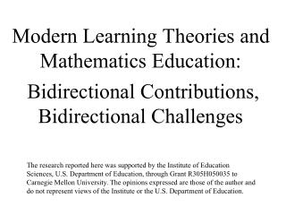  Present day Learning Theories and Mathematics Education: Bidirectional Contributions, Bidirectional Challenges 