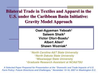  Respective Trade in Textiles and Apparel in the U.S. under the Caribbean Basin Initiative: Gravity Model Approach 