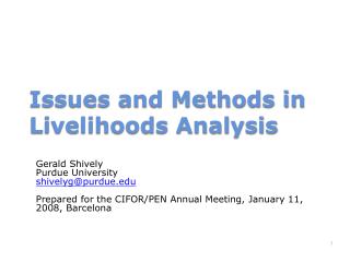  Issues and Methods in Livelihoods Analysis 