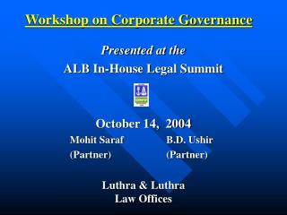  Workshop on Corporate Governance 