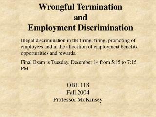  Wrongful Termination and Employment Discrimination 