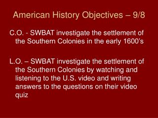  American History Objectives 9 