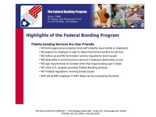  Highlights of the Federal Bonding Program 