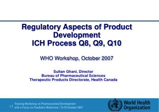  Administrative Aspects of Product Development ICH Process Q8, Q9, Q10 WHO Workshop, October 2007 