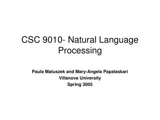  CSC 9010-Natural Language Processing 