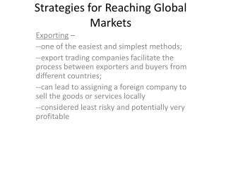  Systems for Reaching Global Markets 