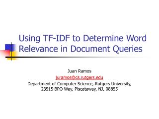 Utilizing TF-IDF to Determine Word Relevance in Document Queries 