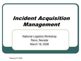  Occurrence Acquisition Management 