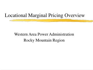  Locational Marginal Pricing Overview 