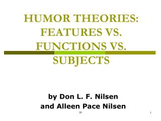  Funniness THEORIES: FEATURES VS. Capacities VS. SUBJECTS 