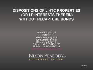  Attitudes OF LIHTC PROPERTIES OR LP INTERESTS THEREIN WITHOUT RECAPTURE BONDS 