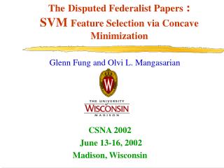  The Disputed Federalist Papers : SVM Feature Selection by means of Concave Minimization 