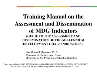  Instructional booklet on the Assessment and Dissemination of MDG Indicators GUIDE TO THE ASSESSMENT AND DISSEMINATION O