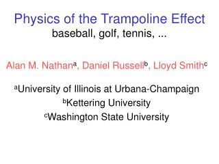  Material science of the Trampoline Effect baseball, golf, tennis, ... 